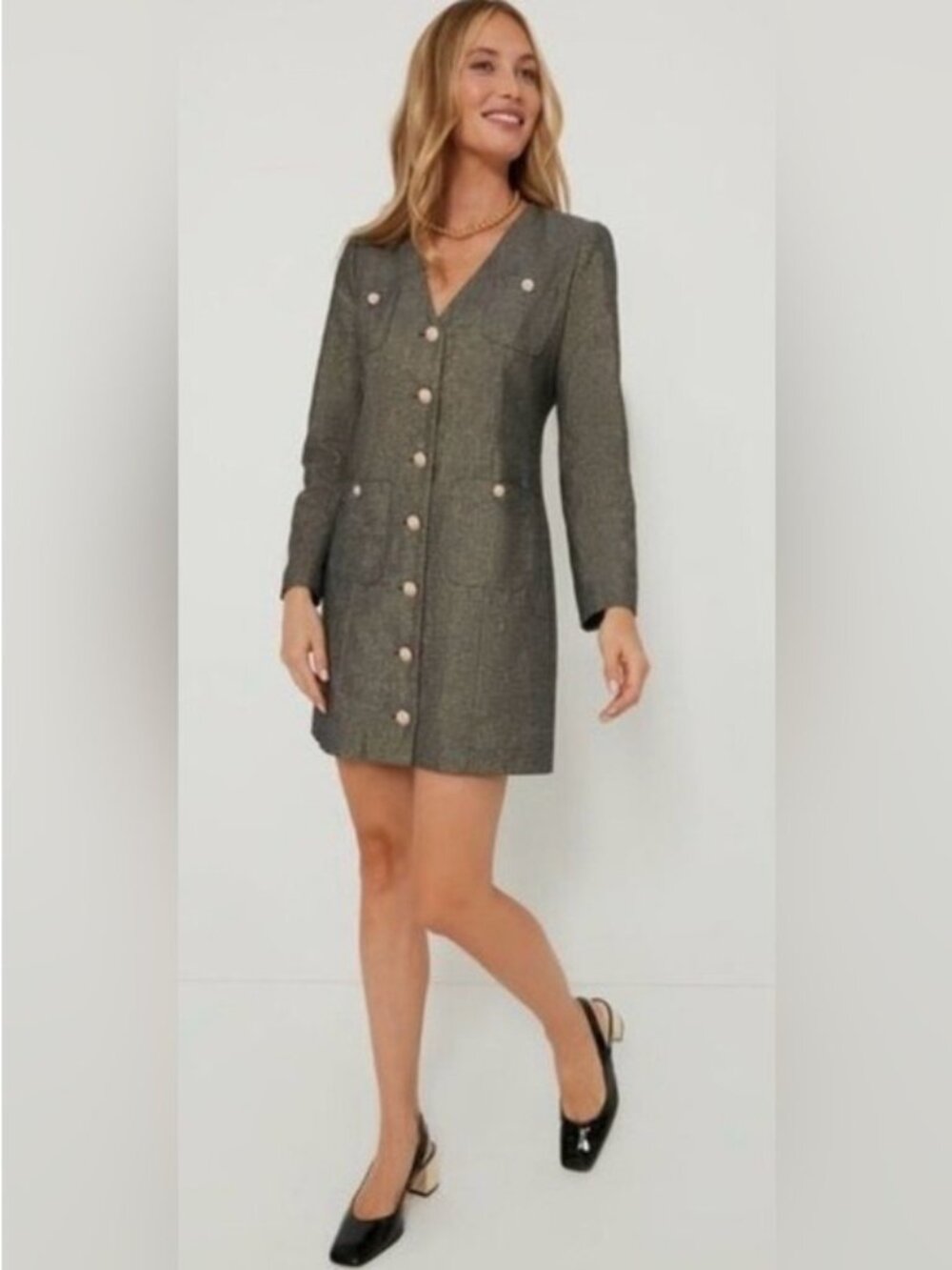 Pomander Place NEW Coventry Metallic Keira Linen Classic Gold Mini Dress Size XS
